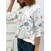 Women Floral Butterfly Print Round Neck Long Sleeve Casual T  Shirts