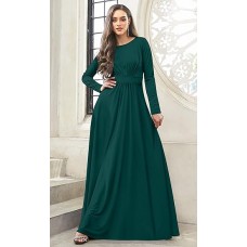 Solid Color Puff Sleeve O  neck Maxi Dress With Belt