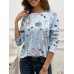 Women Floral Butterfly Print Round Neck Long Sleeve Casual T  Shirts