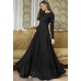 Solid Color Puff Sleeve O  neck Maxi Dress With Belt