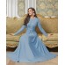 Solid Color Puff Sleeve O  neck Maxi Dress With Belt