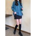 For Spring blue sweater tops high neck plus size knit sweat tops