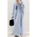 Stripe Print Button V  neck Long Sleeve Loose Shirt Dress