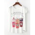 Women Casual Crew Neck Short Sleeved Cat Ice Cream Print Summer T  shirts