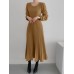 Solor Long Sleeve Round Neck Pleated Elegant Dress With Belt