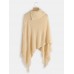 Women Solid Button Irregular Hem Shawl Tassel Sweaters