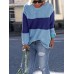 Women Casual Crew Neck Patchwork Long Sleeve Sweaters