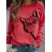 Women Cute Cartoon Cat Print Round Neck Loose Casual Long Sleeve T  Shirts