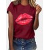 Women Casual Crew Neck Lips Print Short Sleeve Basic Tee T  shirts