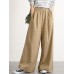 Women Casual Solid Color Elastic Waist Wide Leg Pants With Pocket