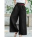 Women Contrast Frog Button Design Elastic Waist Casual Wide Leg Pants With Pocket