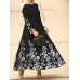 Flower Print Long Sleeve O  neck Maxi Dress