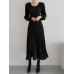 Solor Long Sleeve Round Neck Pleated Elegant Dress With Belt