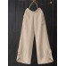 Women Casual Solid Color Button Split Cuffs Elastic Waist Wide Leg Pants With Pocket