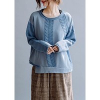 For Work blue crane tops o neck casual knitted blouse