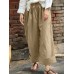 Women Casual Drawstring Waist Solid Holiday Vintage Wide Leg Pants With Pockets