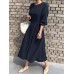 Solid Back Tie Crew Neck Lantern Long Sleeve Casual Dress