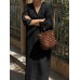 Solid Color Long Sleeve V  neck Loose Cotton Maxi Dress